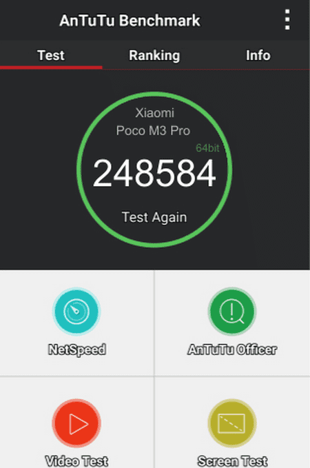 Производительность телефона Xiaomi Poco M3 Pro по AnTuTu