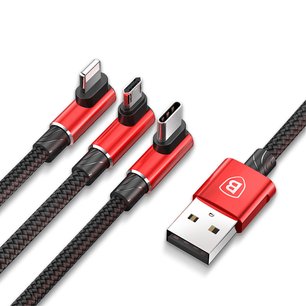 Кабель Baseus MVP 3-in-1 Mobile Game Cable USB For MLT 3.5A 1.2m (Red/Красный) 