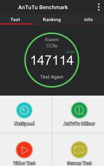 Производительность Xiaomi CC9e по AnTuTu Показатель производительности Ксиаоми СС9е